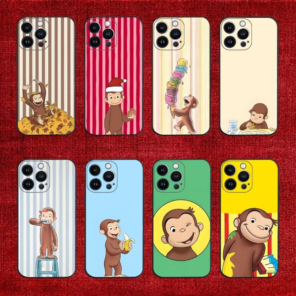 

Curious G-George Monkey Phone Case For iPhone 17,16,15,14,13,12,11,Pro,Max,Plus,E,SE4,Air,Mini Black Cover