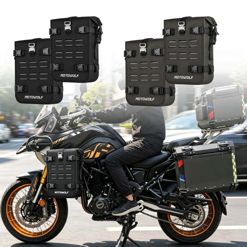 2PCS Motorcycle Bumpers Bag Crash Bar Bag Waterproof 6L-16L Rear Side Frame Bag Universal Tools Storage Bag For BMW Harley