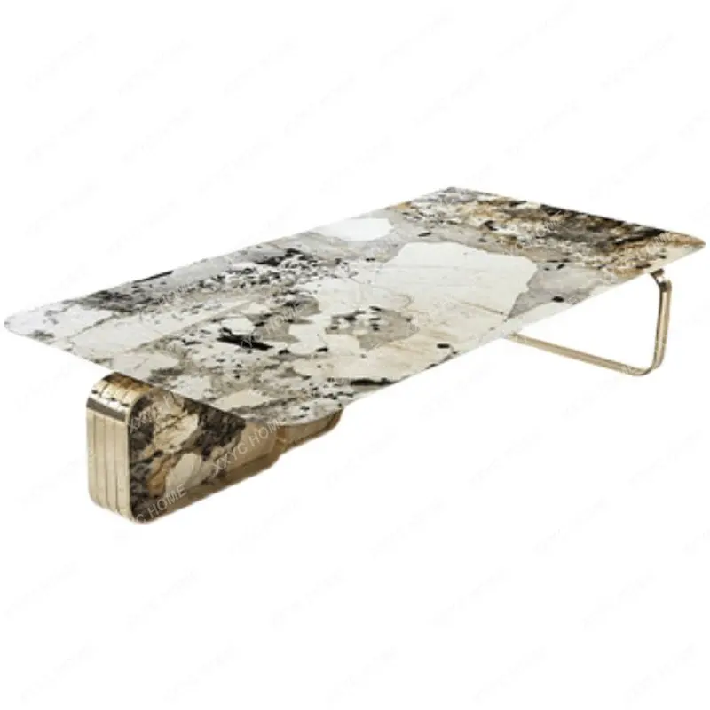 Italian Natural Pandora Marble Tea Table Combination Stainless Steel Stone Plate Mild Luxury Marble Tea Table