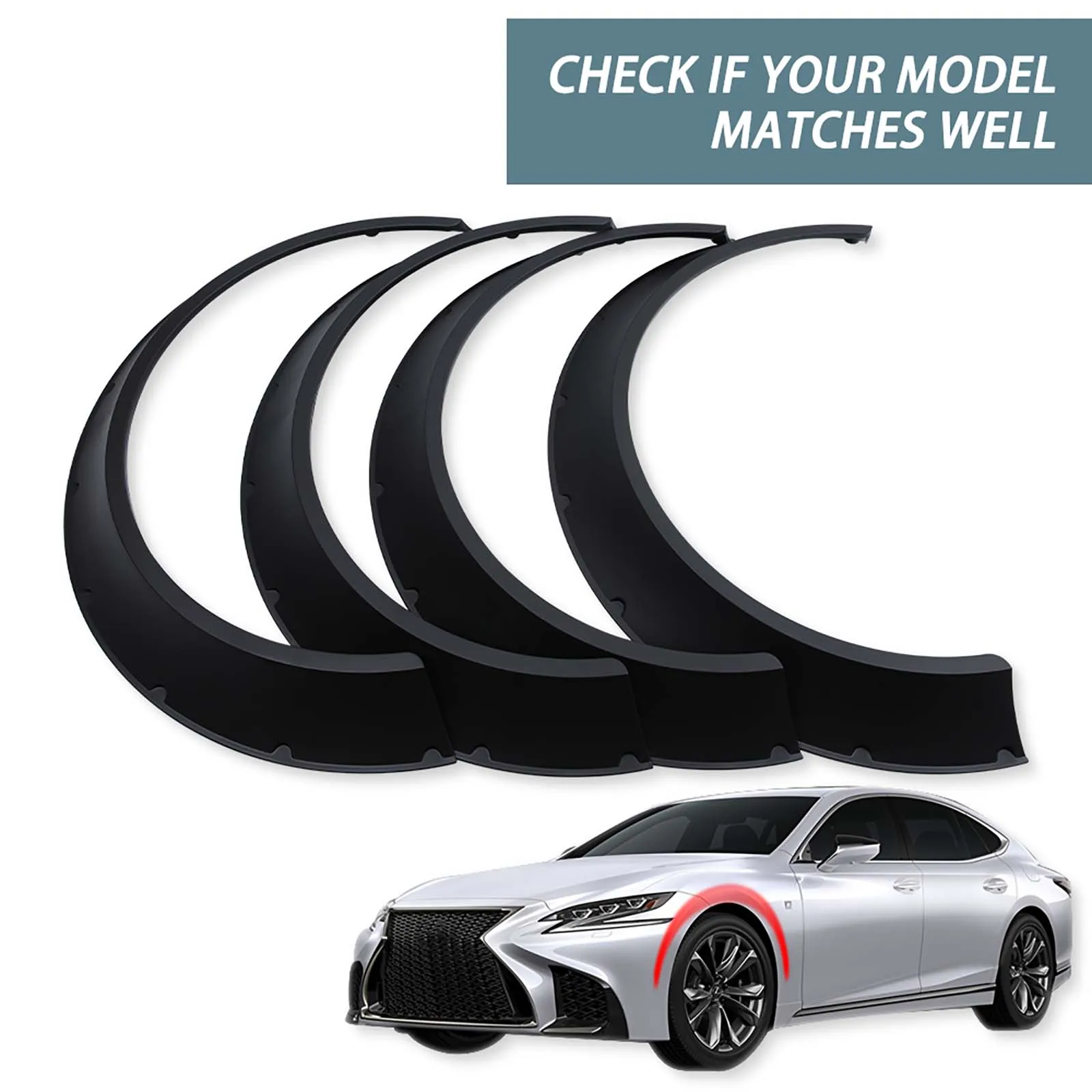 4Pcs/Set Universal Flexible Car SUV Off-road Fender Flare Wheel Arch Protector Widened Decorative Wheel Eyebrow Fender