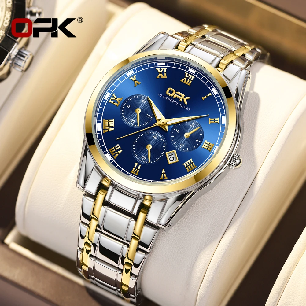 

OPK 8119 Men's Watches Simple Casual Original Quartz Watches For Man Stainleess Steel Waterproof Luminous Chronograph Date