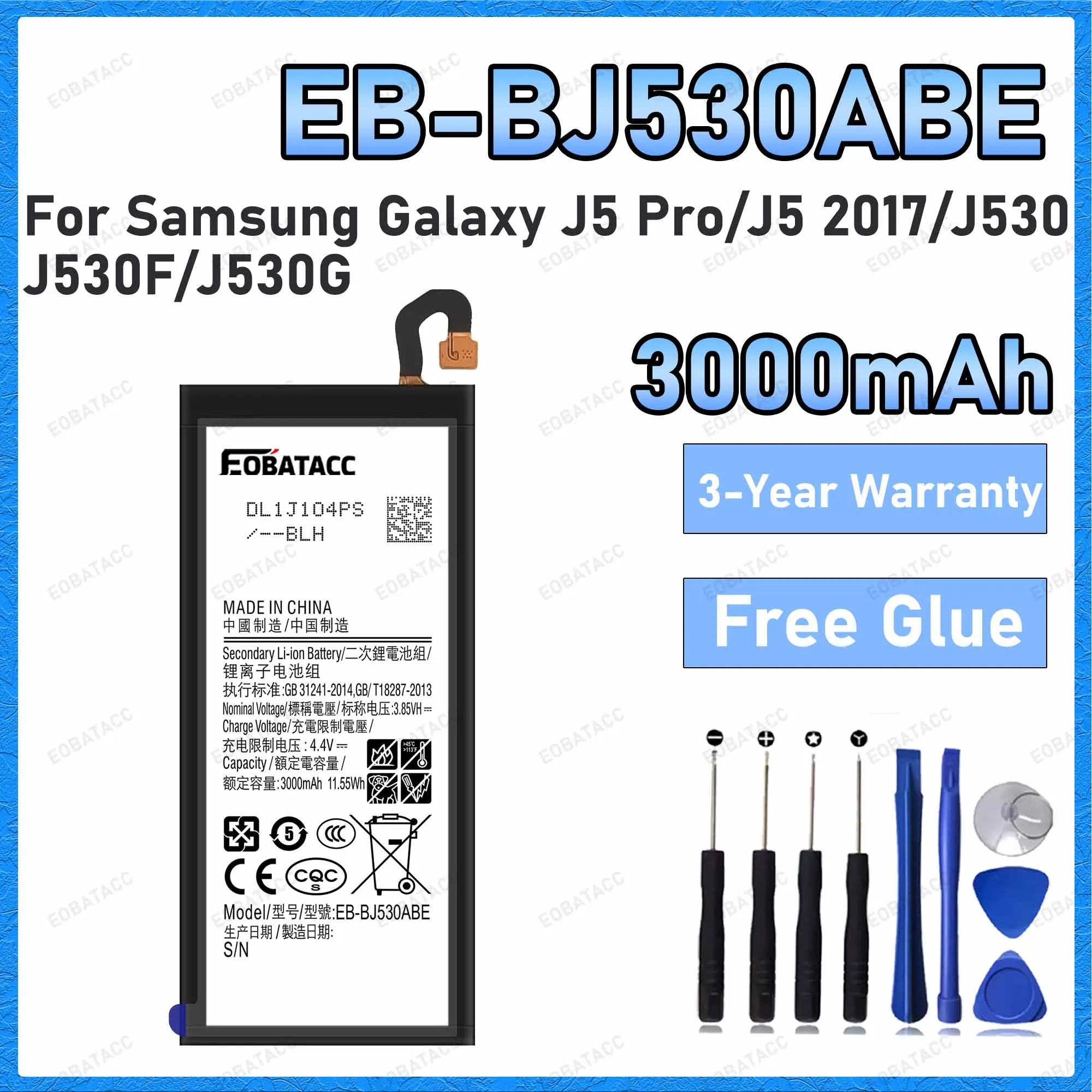 EB-BJ530ABE 3000mAh Battery For Samsung Galaxy J5 Pro/J5 2017/J530 Batteries New High Quanlity+Free Tools