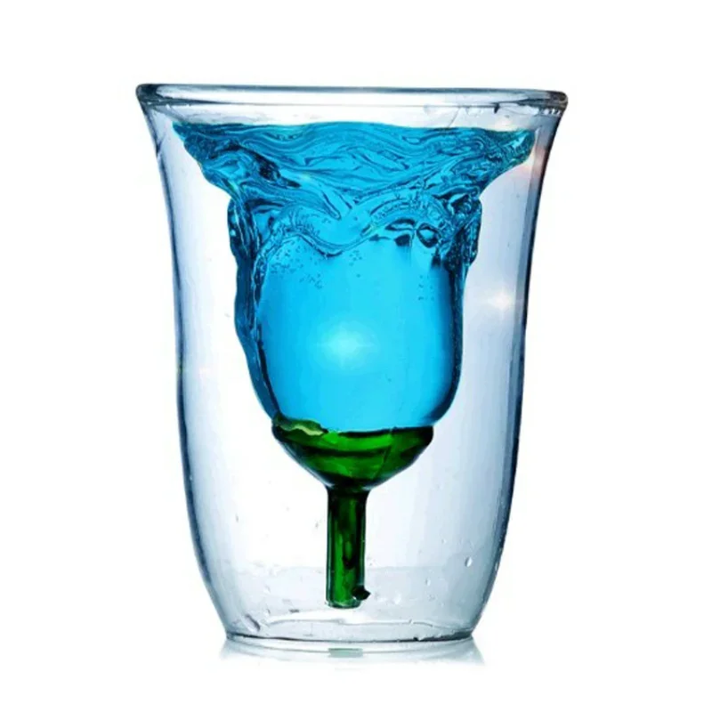 Double Wall Tail Design Rose Shape Copo Gafas Transparent Bilayer Coffee Whisky Wine Glass Cup Vaso Household Bar Lover Gifts