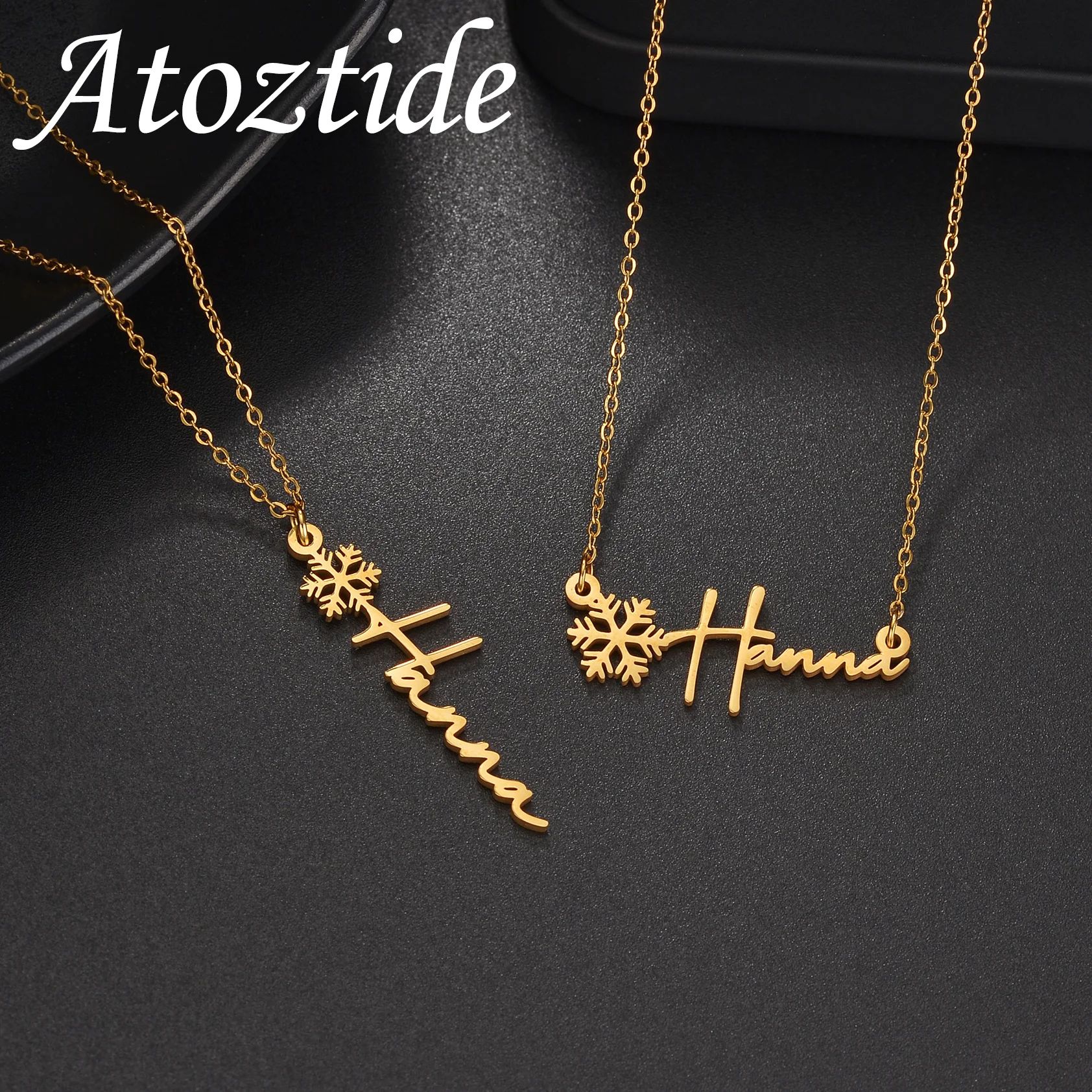 Atoztide Custom Name Necklace for Women Snowflake Pendant Stainless Steel Jewelry Choker Chain Personalized Birthday Gift