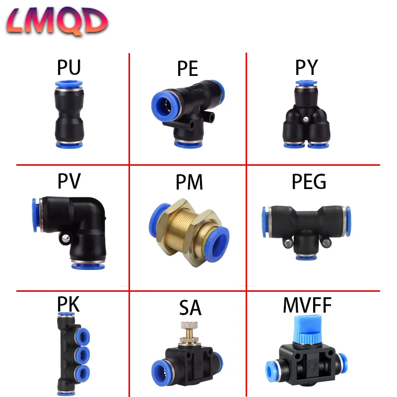 Pneumatic Fittings PU/PM/PV/PK/SA/MVFF Series Air Pipe Hose Push in Quick Coupling 4mm 6mm 8mm 10mm 12mm Plastic Tube Connectors