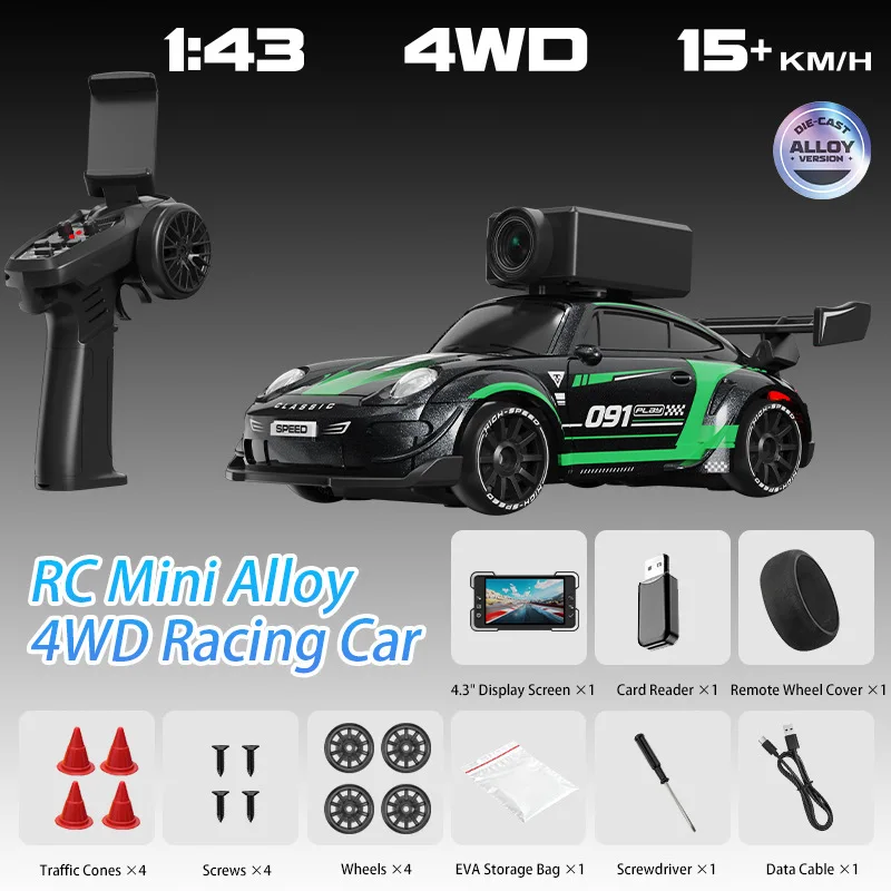 New Arrival 1:43 Full Proportional Alloy RC Drift Car, FPV Camera 4.3