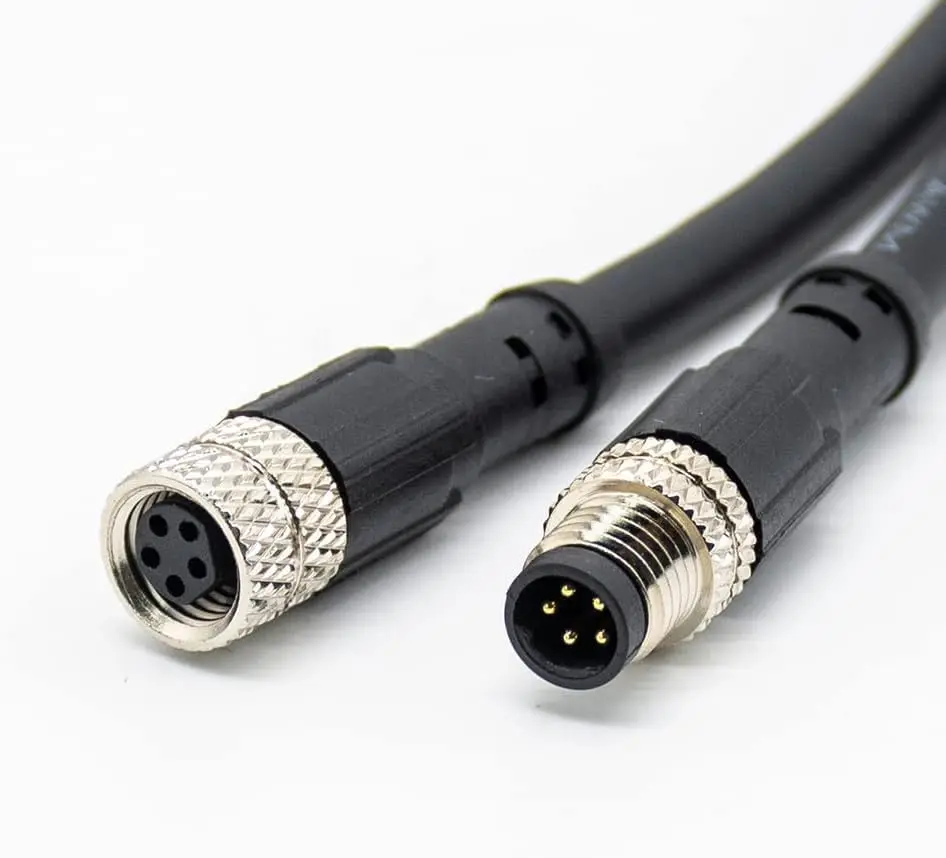 5 Pin M8 Plug Male to Female Cable, 1 Meter 24AWG Straight Molded Sensor Cable, IP67 Cable for Industrial Sensor & Actuator