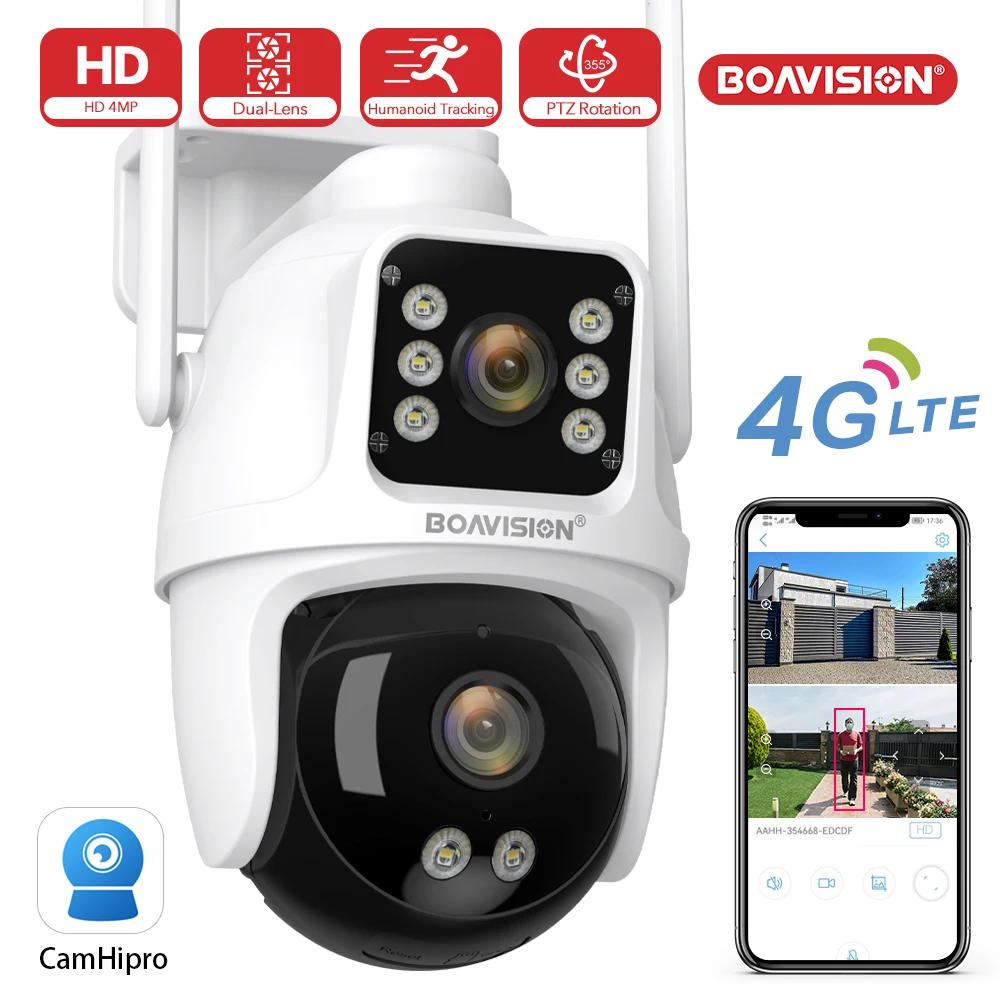 4MP 4G Outdoor Surveillance Camera AI Auto Tracking Color Night Vision Two Way Audio Dual Lens Dual Screen PTZ Security Camera