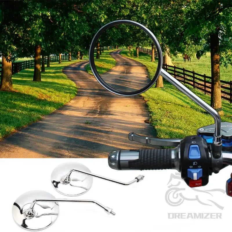3.94 inches/10mm Round Universal Motorcycle Rearview Mirror Compatible With Honda Suzuki Yamaha Kawasaki For Most Motorcycles view 2