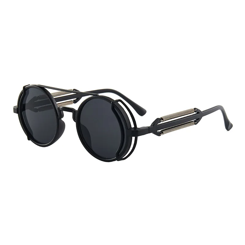 

Fashion Punk Rock Vintage Sunglasses Classic Brand Design Sun Glasses Retro Round Leather Side Shields Steampunk Sunglasses