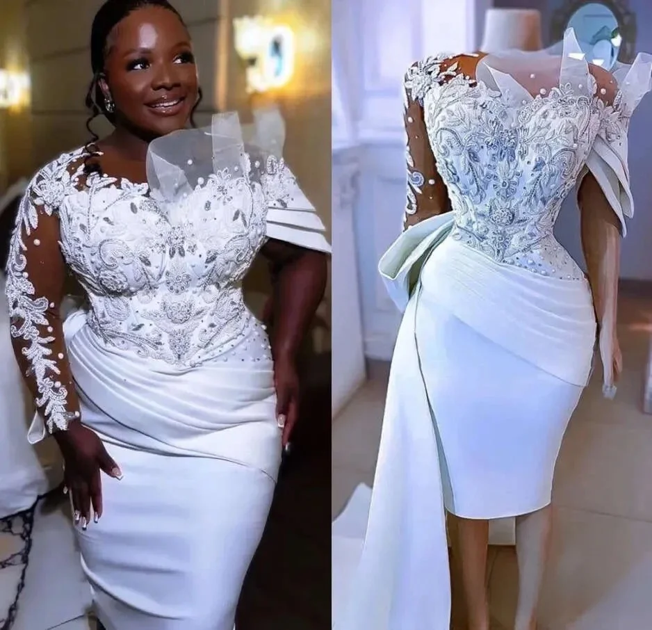 Customized plus size arabic aso ebi stylish luxurious sheath wedding dress lace beaded crystals bridal gowns dresses