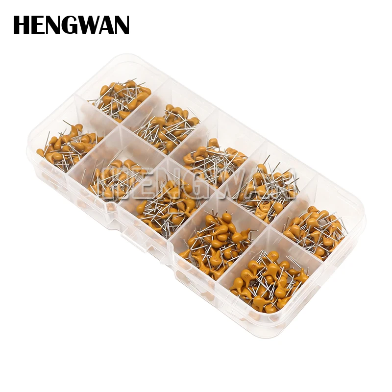 500pcs Multilayer Ceramic Capacitor Assorted Kit 50V 10values*50pcs 0.1uF - 10uF Monolithic Capacitance Set with Box