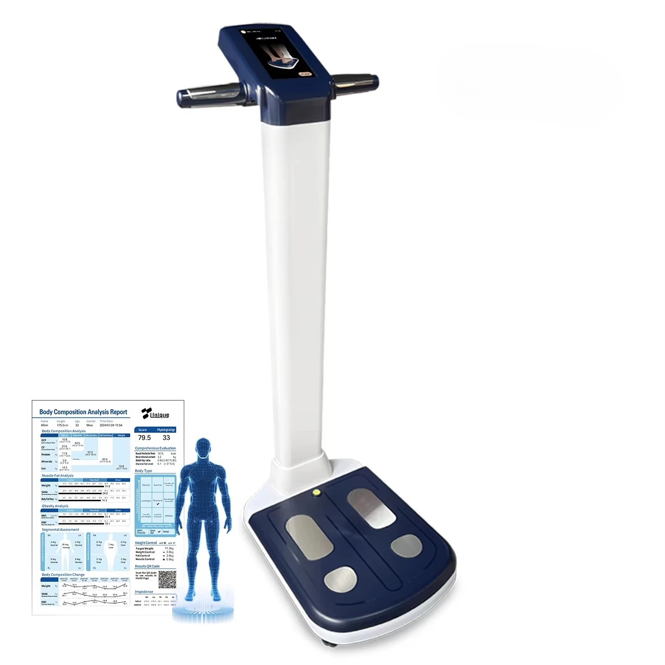 ABS Smart Scale with LCD Touch Screen, 8 Sensor BIA Bioelectric Composition Monitors, Body Fat Scale