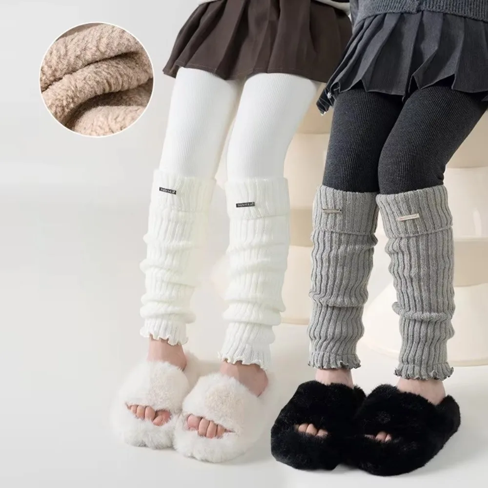 Autumn Winter Girls' Knitted Leggings Fashion Patchwork Thick Warm Pile Socks Pantyhose Mid-Calf Stackable Tights For Toddler - view 5