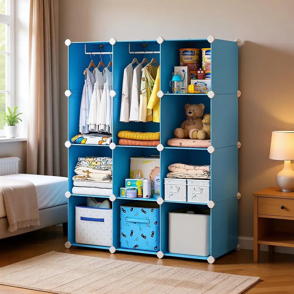 

Органайзеры для детской одежды, портативный шкаф, для спальни, детской, с секциями, тумба, для хранения одежды, подвесной шкаф (синий)