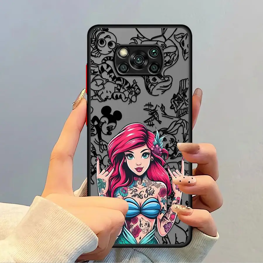 

Phone Case for Xiaomi Poco X5 Pro X3 NFC X4 Pro 5G F3 C40 C51 M5s C50 X3 Pro Black Edge Shell Disney Tattoo Ariel Princess