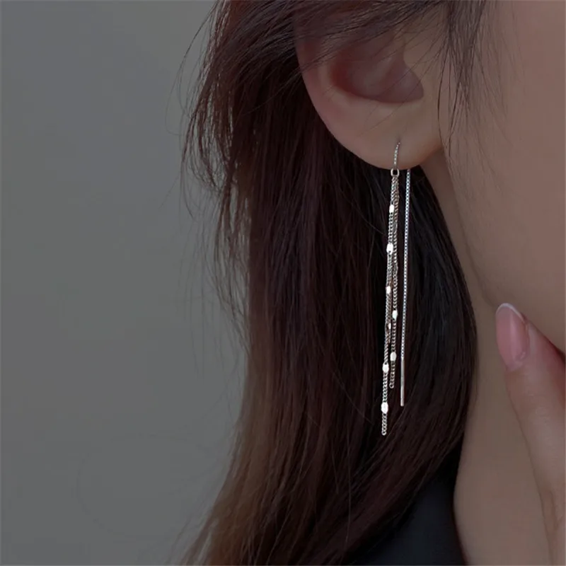 925 Silver Plated Tassel Long Chain Drop Earring For Women Girls Party Wedding Jewelry Gifts eh2167