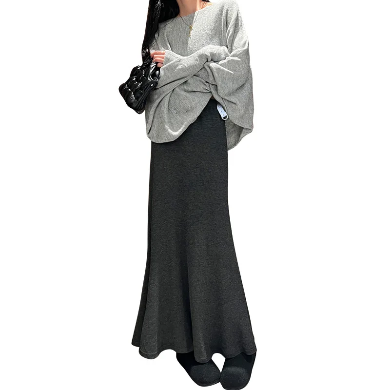 マタニティスカート-2026-春秋-ハイウエスト-エレガント-多用途-ロングフィッシュテール-ヒップラップスカート-ベリーサポートなし-妊婦用