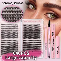 DIY Single Cluster DIY Lash Extension Kit 640 Clusters Large Volume D Curve Single Cluster Individual Lashes Mixed False Eyelash