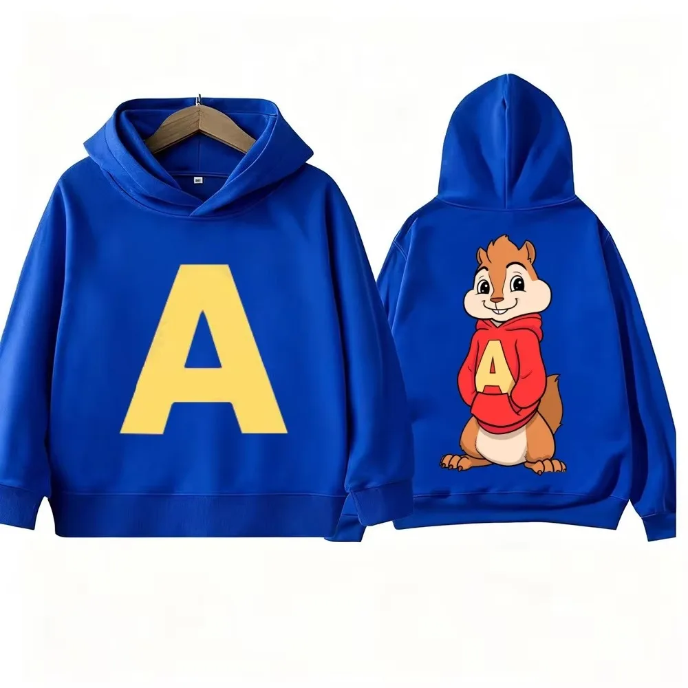 Autumn Cartoon Boy Girl Children's Hoodies Alvin and The Chipmunks Green and Red Long Sleeve Hooded Sweatshirts Pullovers Tops