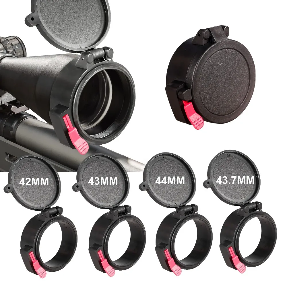 Cubierta de lente de alcance de Rifle de 39,4-45,1mm, tapa óptica con tapa abatible, cubierta de lente, tapa protectora de mira telescópica, accesorios de caza