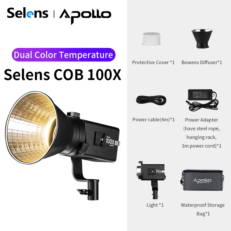 Selens 100W RGB COB Video Light Single/dual Color 2700-6500K Bi