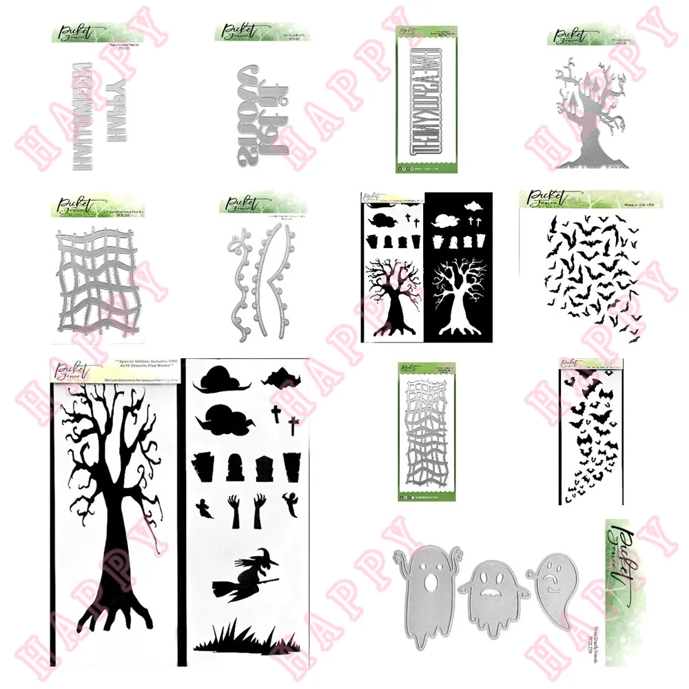 Halloween Tree Lone Soul Bat Graveyard Metal Cutting Dies And Stencils Scrapbook Photo Album Paper Decoration Embossing Template