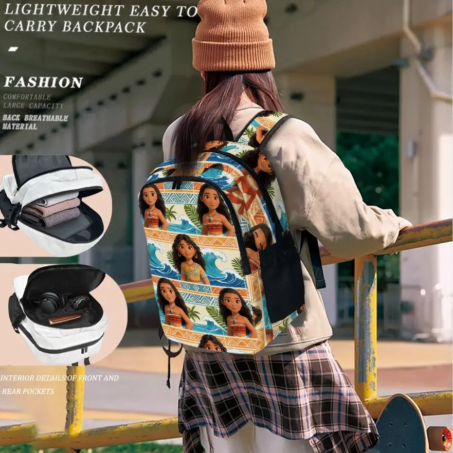 

1PC Moana Cartoon Print Island Style Backpack Multi-Layer Storage Zipper Closure Fashionable And Elegant Travel Bag