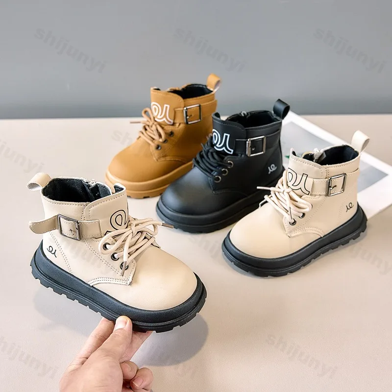 

Autumn Children Short Boots 2025 Fashion Boys Girls Ankle Boot Comfortable Non-Slip British Style Buckle Kids Outdoor Boots