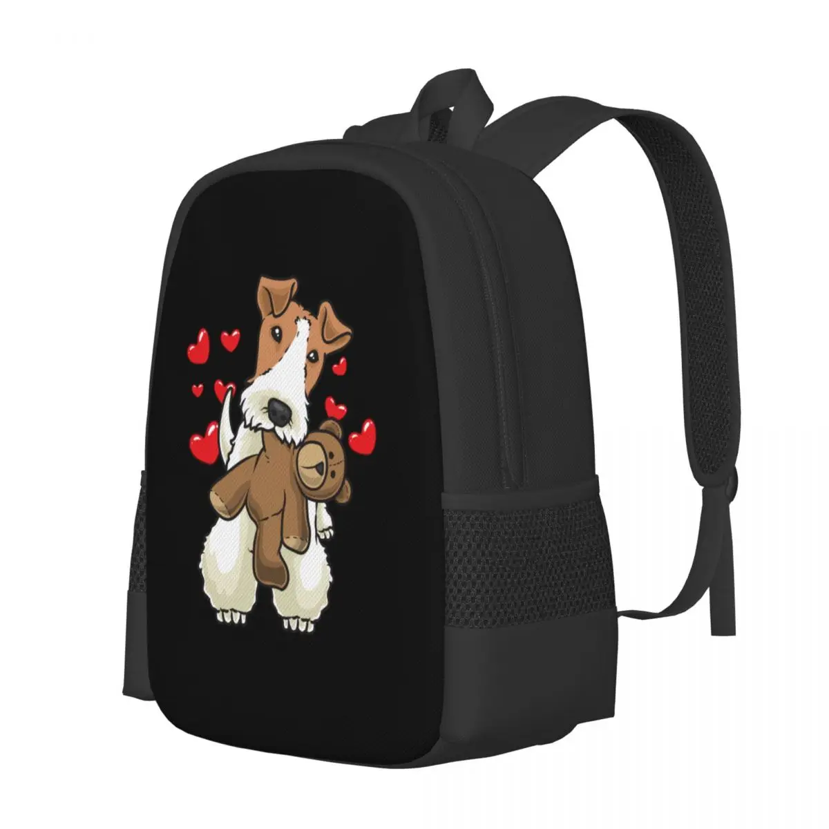 Fox Terrier Wirehaired Dog with Stuffed Animal  Collaboration Backpack Large Capacity Cute Foldable  Clothes Backpacks