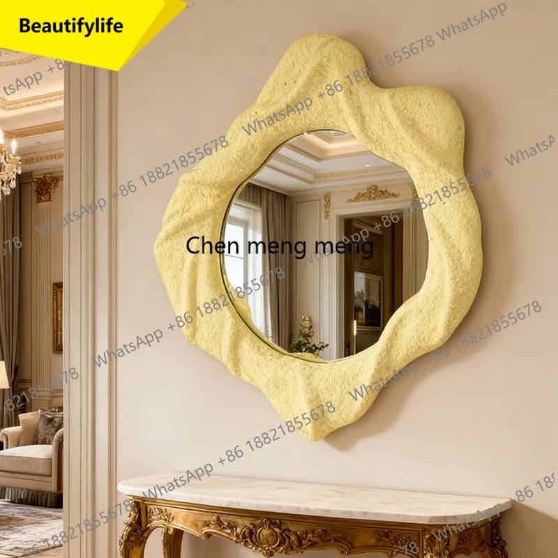 a17 yellow irregular bathroom mirror, bedroom special-shaped makeup mirror, dining side background wall hanging wall art mirror