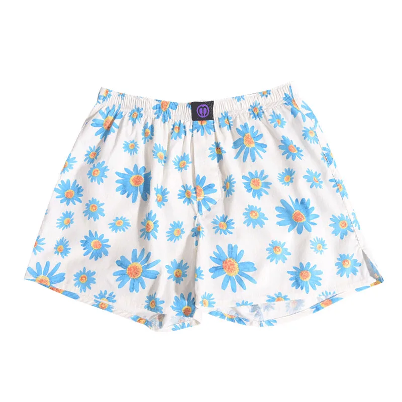 

Pure Cotton Panties Blue Chrysanthemu For Men And Women Pattern Comfortable Breathable Shorts For Home Leisure