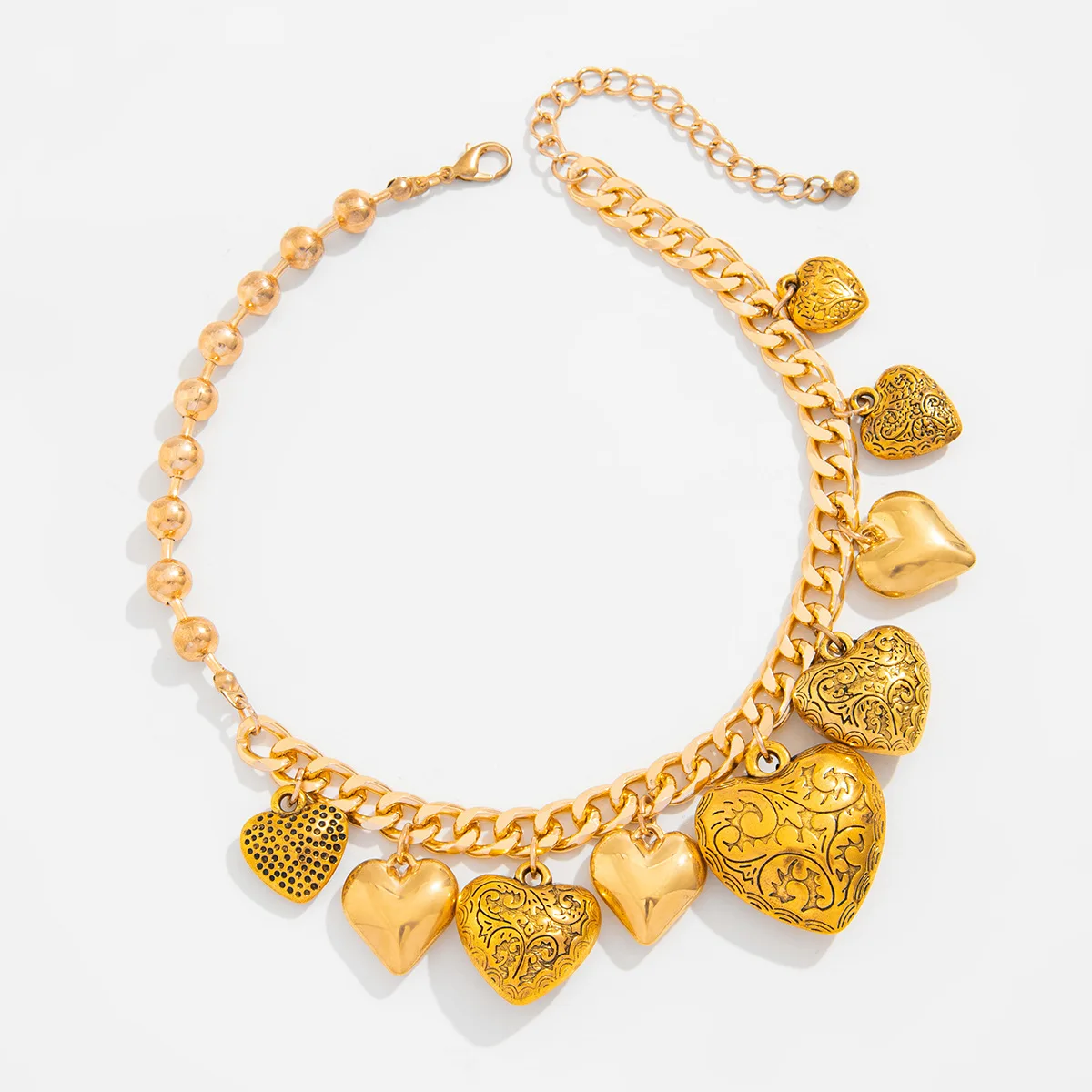 KMVEXO Vintage Choker Necklaces Bracelets Set For Women Punk Heart Pendant Gold Silver Color Metal New Hip Hop Jewelry Set