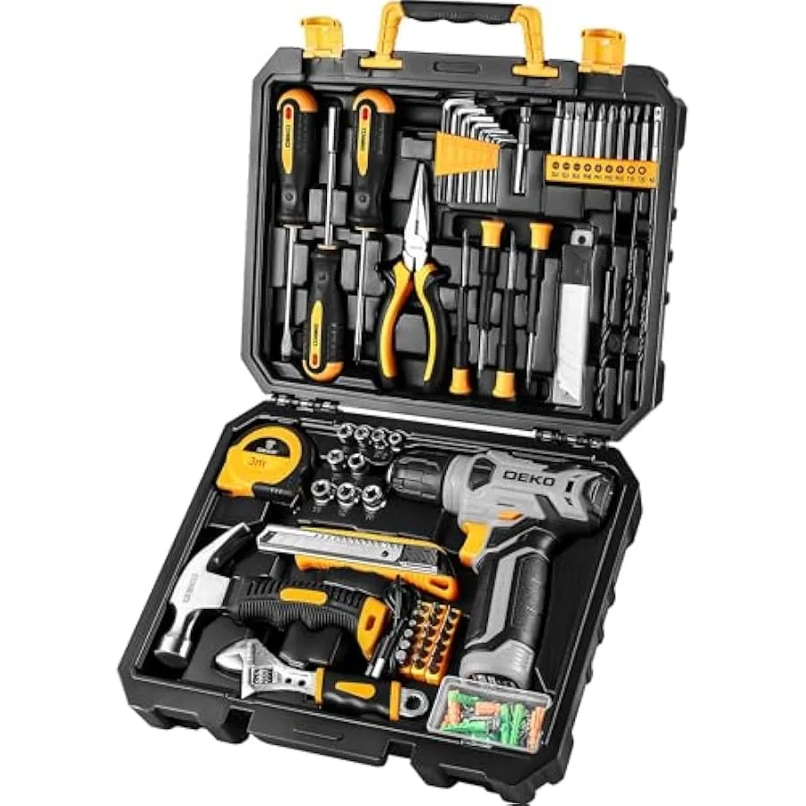 DEKOPRO Tool Set Tool Kit with 8V Cordless DrillTool Box with Drill Hand Drill Set for Men and Women Home Tool Kits for House R