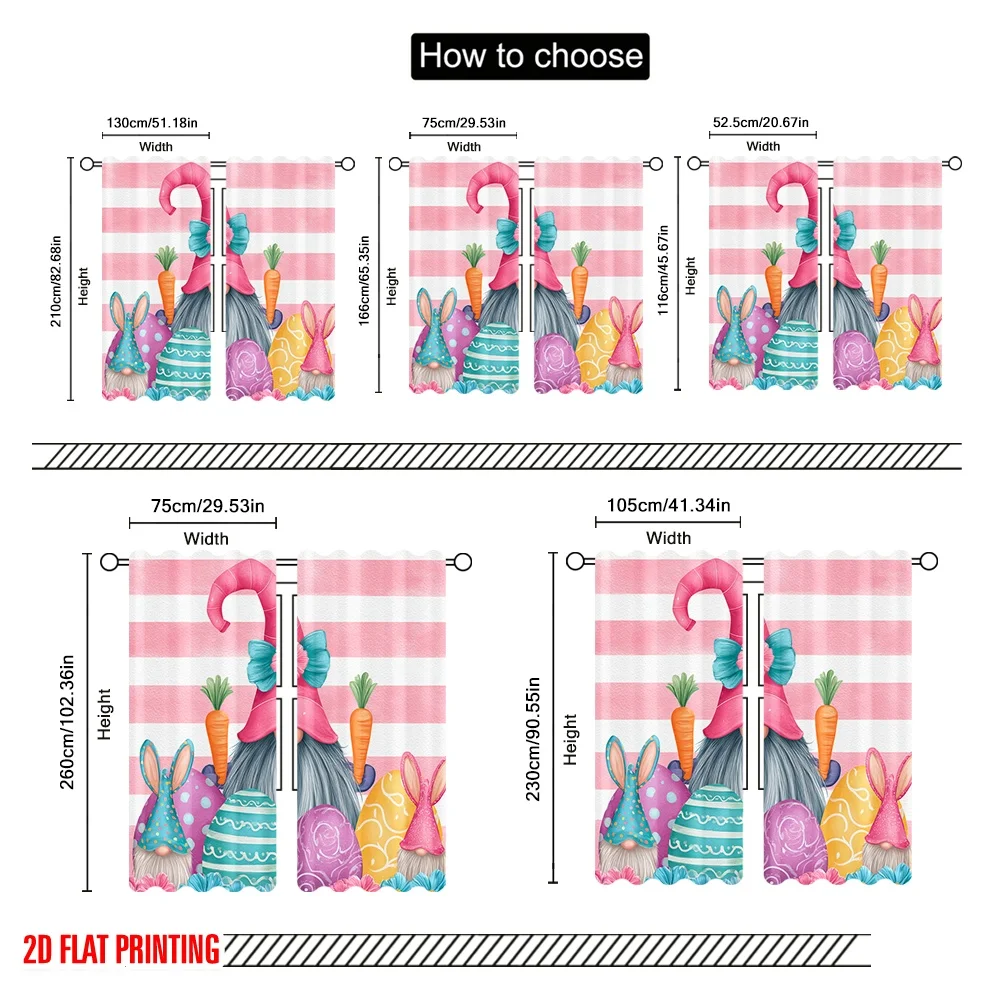 2 Stück 2D-Flachdruck-Szenenvorhang, Osterzwerg, Haseneier, Frühling, Polyester, ohne Strom, 0, perfekt für den Innenbereich
