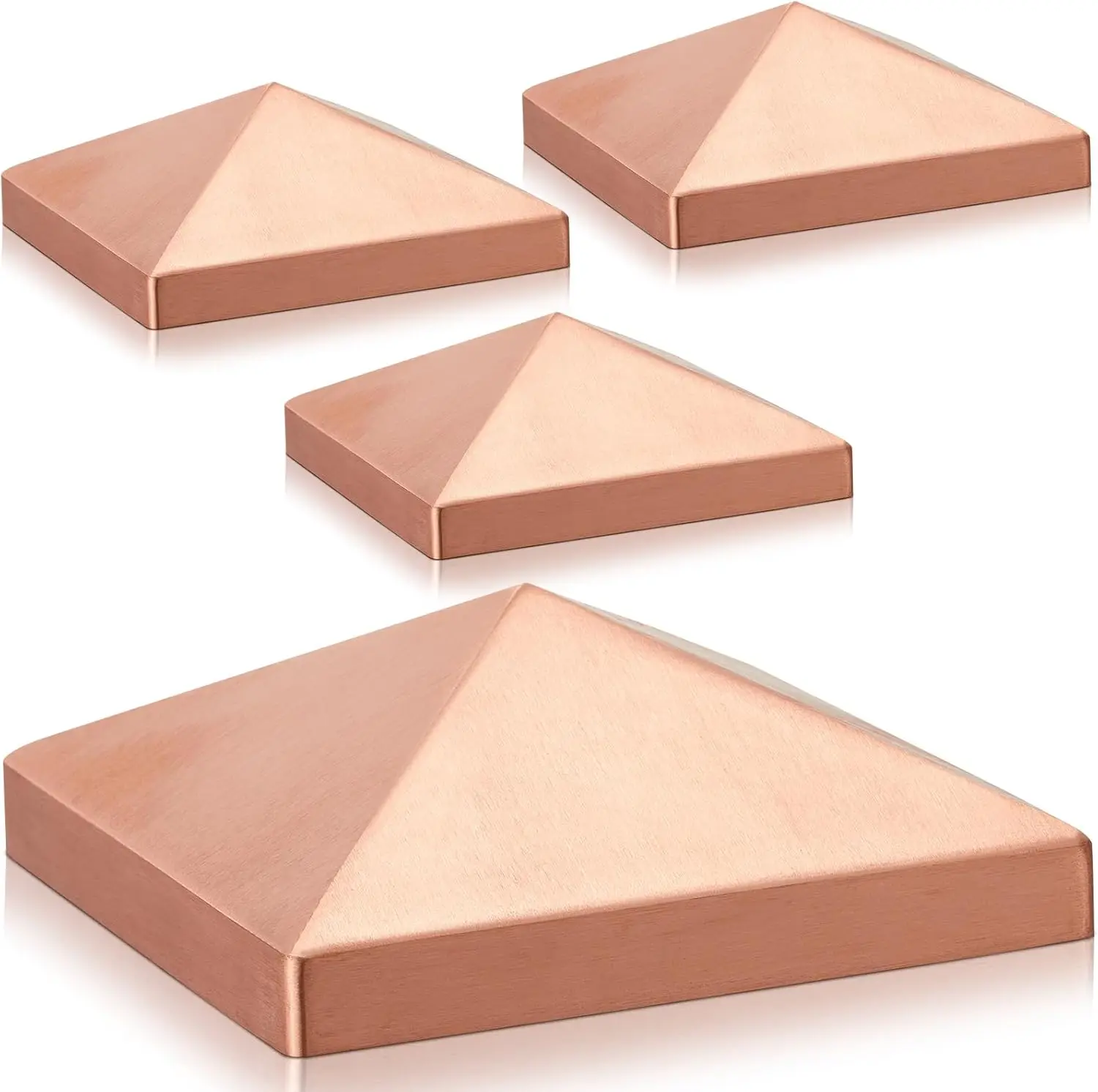

4 Pack Solid Copper Pyramid Post Caps for 6x6 Posts, 5.5x5.5 Actual Size, Fence Decking End Covers