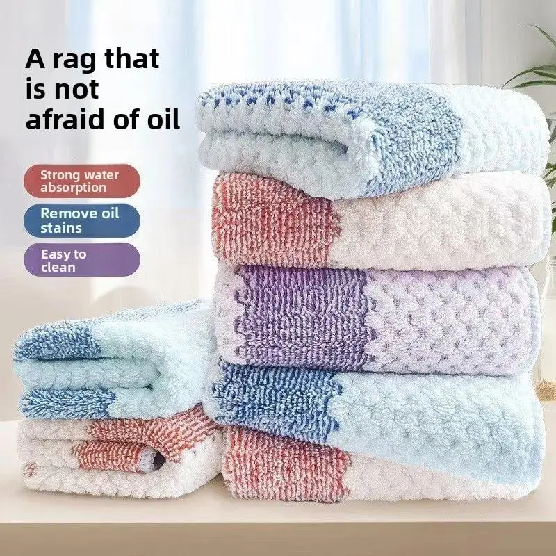 50Pcs Kitchen Rag Non-oily New Dishwashing Thickened Scouring Cloth Wool Wiping Table Non-absorbent and Decontamination 20cm