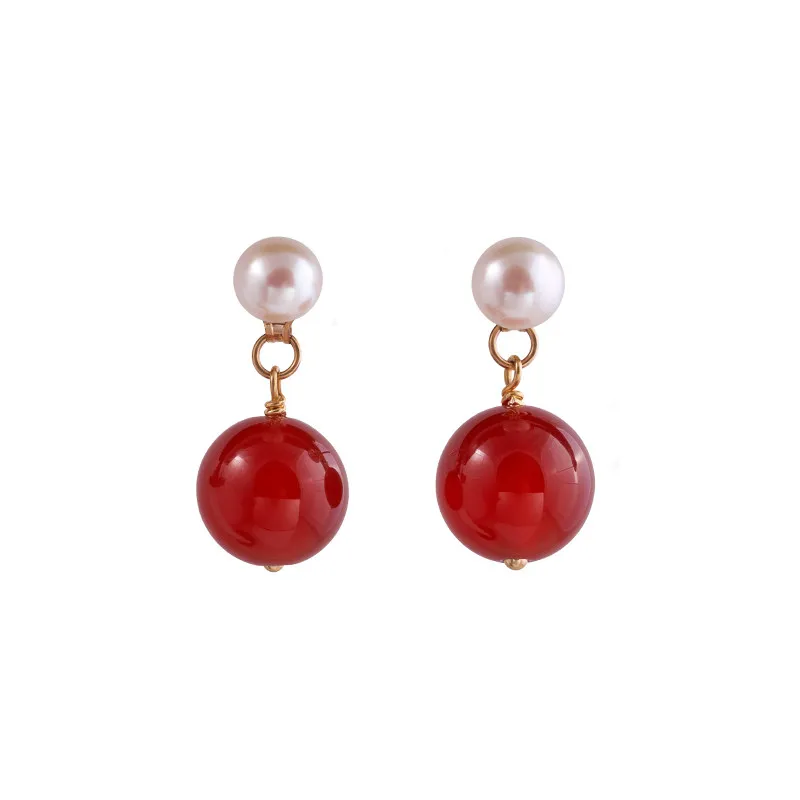 Lii Ji Real Stone Carnelian Agate Pearl Dangle  Earrings for Women Stud Earrings view 3