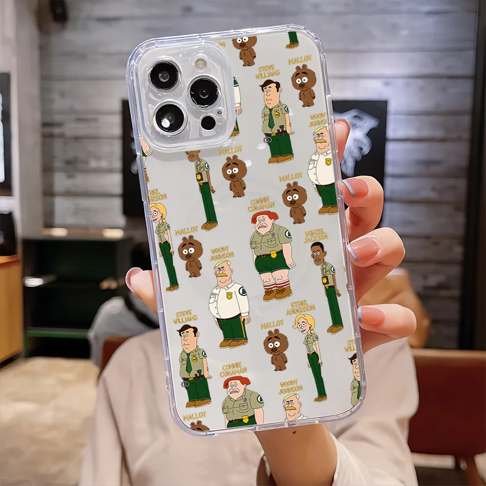 Cartoon B-Brickleberry-S Cute For IPhone 16 15 14 13 12 11 Pro Max Plus Transparent Magnetic Suction Phone Case