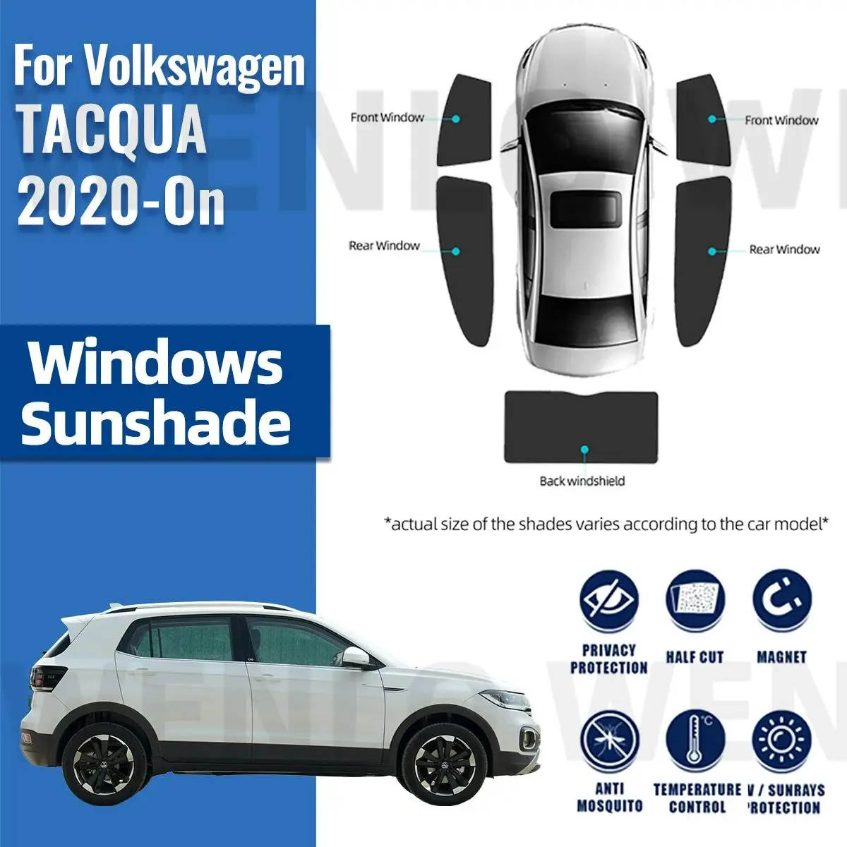 For Volkswagen VW TACQUA 2020 2021 2022 2023 2024 Magnetic Car Sunshade Front Windshield Curtain Rear Side Window Sun Shade