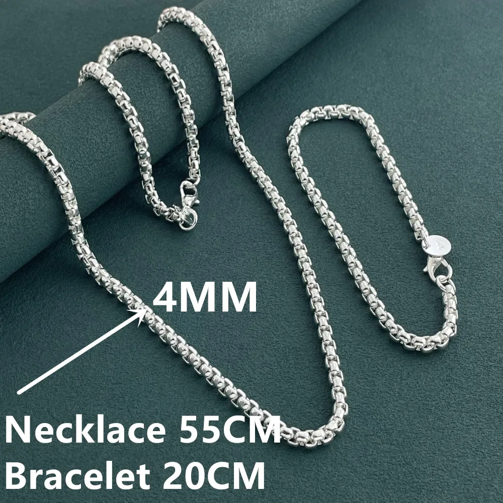 925 Sterling Silver 4mm Round Box Chain Venetian Bracelet Necklace
