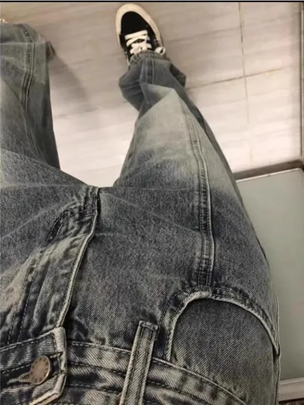 

plus Size 300 Pou American Retro High Street Double Pr Line Design Jeans Men's Women's Straight Leg Wide Leg Pants Long...