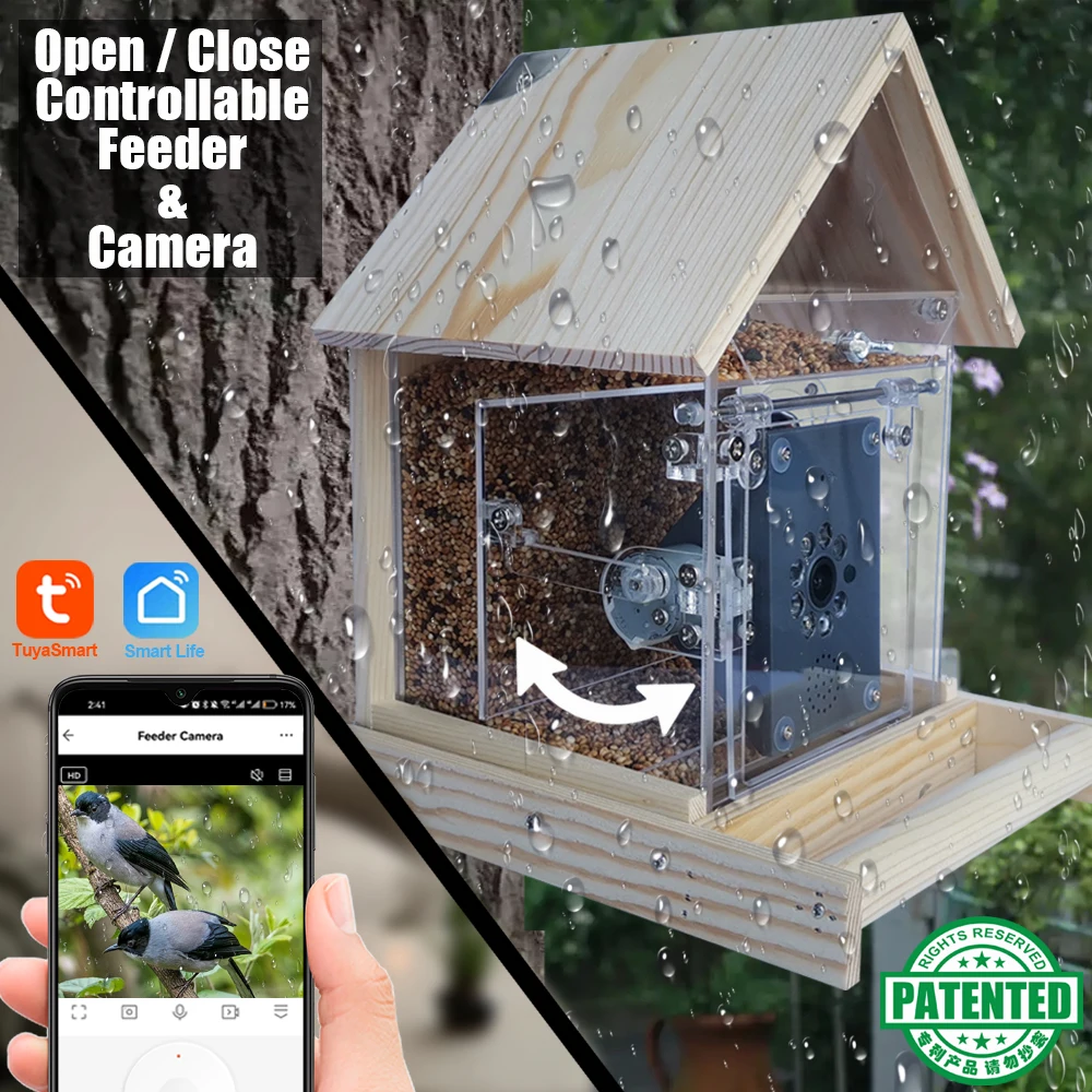 

Tuya Bird Feeder Camera Pet Feeder Smart Control APP Night Vision Smart Life Wooden DIY Gift