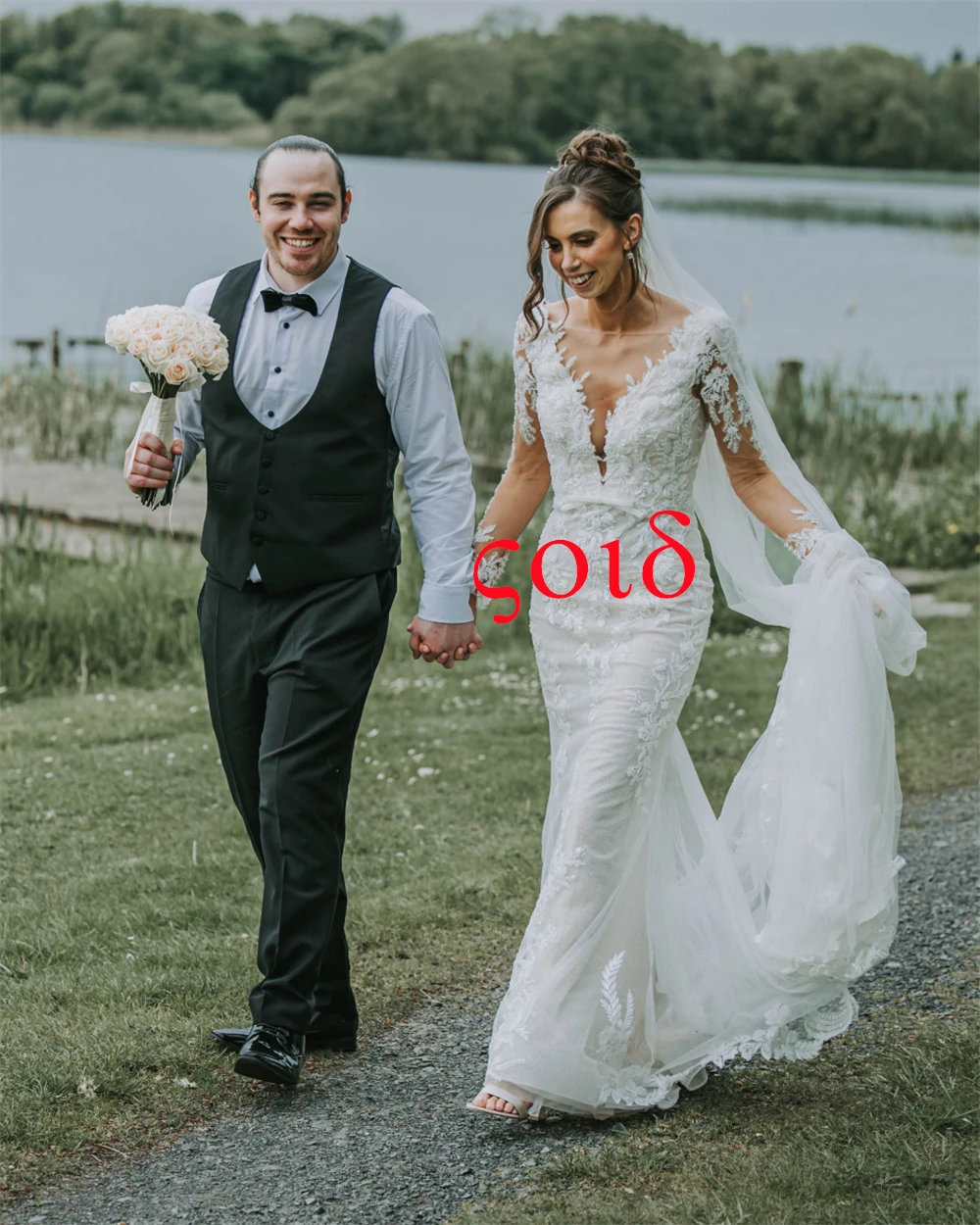 Vestidos de novia de Organza blancos de ensueño personalizados, vestidos de novia de lujo con cuello en V y hombros descubiertos, vestido de novia de cola de capilla de manga larga