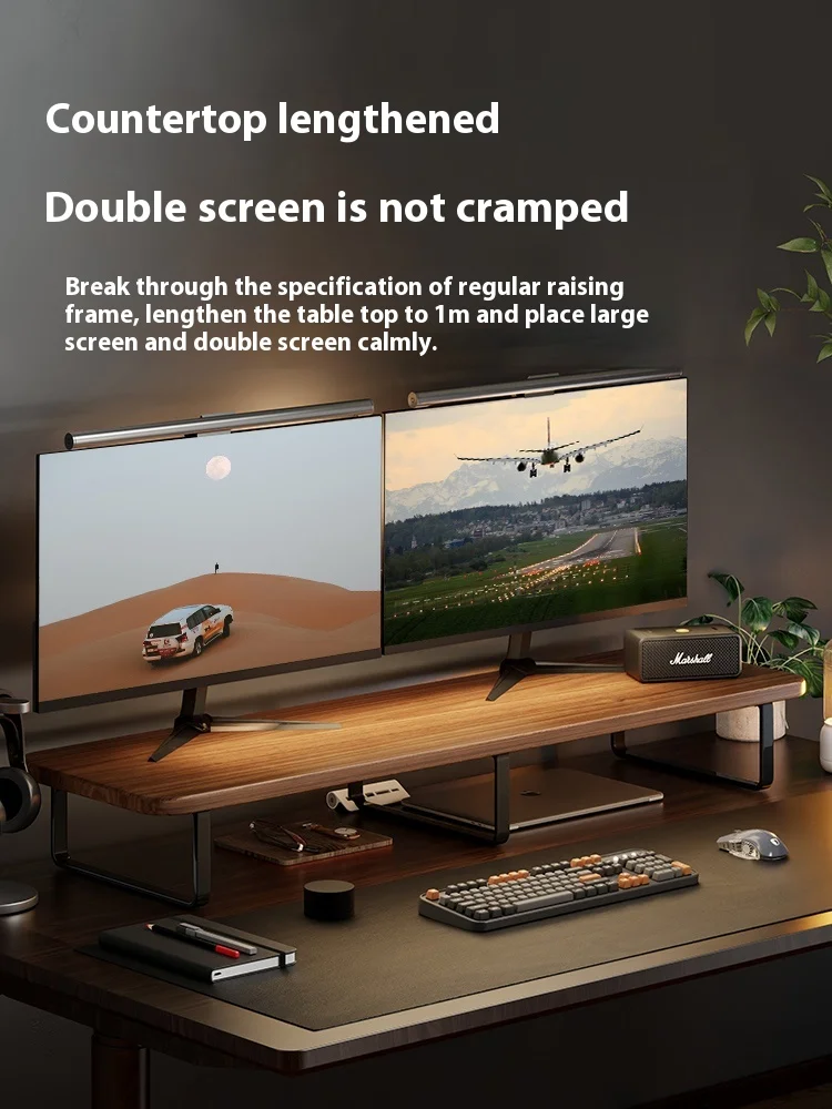 Ergonomic Solid Wood Monitor Stand - Adjustable Desktop Riser For Home Office & Gaming Setup - Laptop Shelf With Storage Space