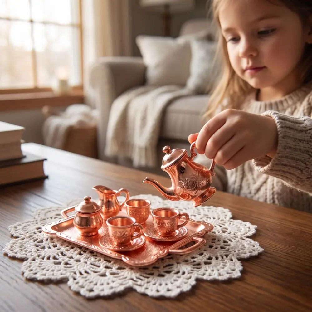 Mini Miniature Dining Ware Toy Alloy Pattern Simulated Tea Set Mini Pattern Tea Set 1/12 Scaled Delicate Doll House Mini Tea Set