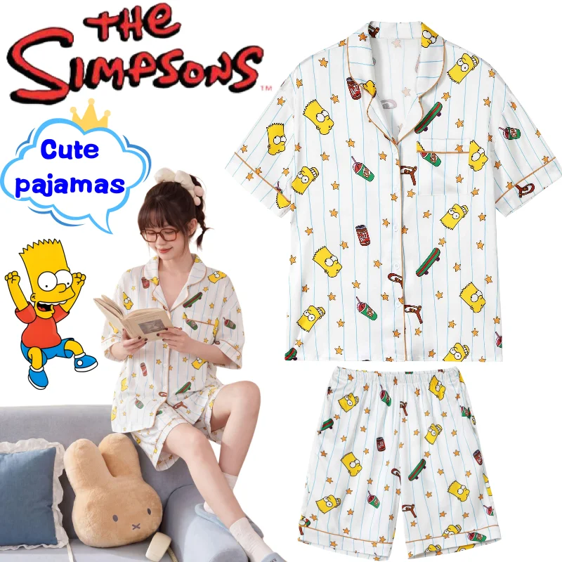 Novos Pijamas de Verão dos Simpsons Bart Homer Marge para Casais Confortáveis e Respiráveis com Manga Curta e Calças Curtas