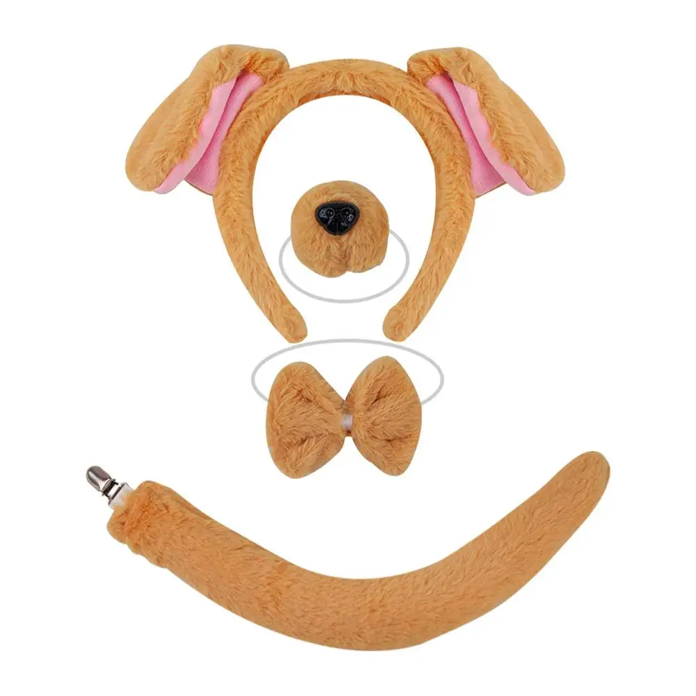 

Funny Halloween Animal Ears and Tail Set Holiday Masquerade Headband Nose Tail Bow Tie Dog Cosplay Costume for Kids and Adults