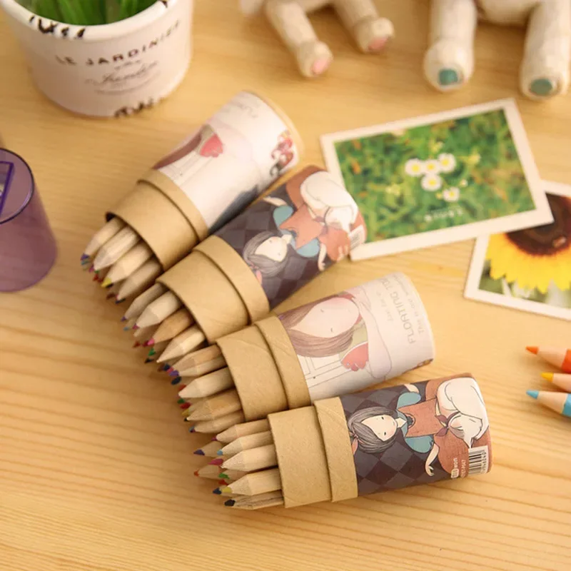 12 pcs/lot Wooden Colored Pencil Set with Sharpener Natural Wood Pencil Coloring Pencil for Drawing Painting Crayons