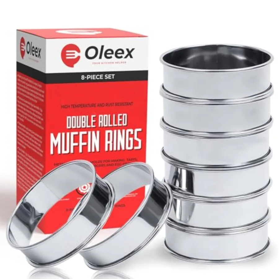 

Набор английских маффинов Oleex! 8 кольца для маффинов 4ih! Многоцелевой набор колец из нержавеющей стали. Круглое кольцо для яиц Cng Rings Paake Crump